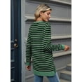 thumbnail image 2 of Womens Casual Striped Long Sleeve Shirt Trendy Crew Neck Slim Loose Fit Basic Blouses Tops Green & Black XL, 2 of 8