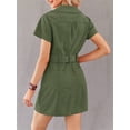 thumbnail image 6 of Women's Short Sleeve Lapel Zipper Belt Dress Corduroy Pocket Mini Dress, 6 of 6