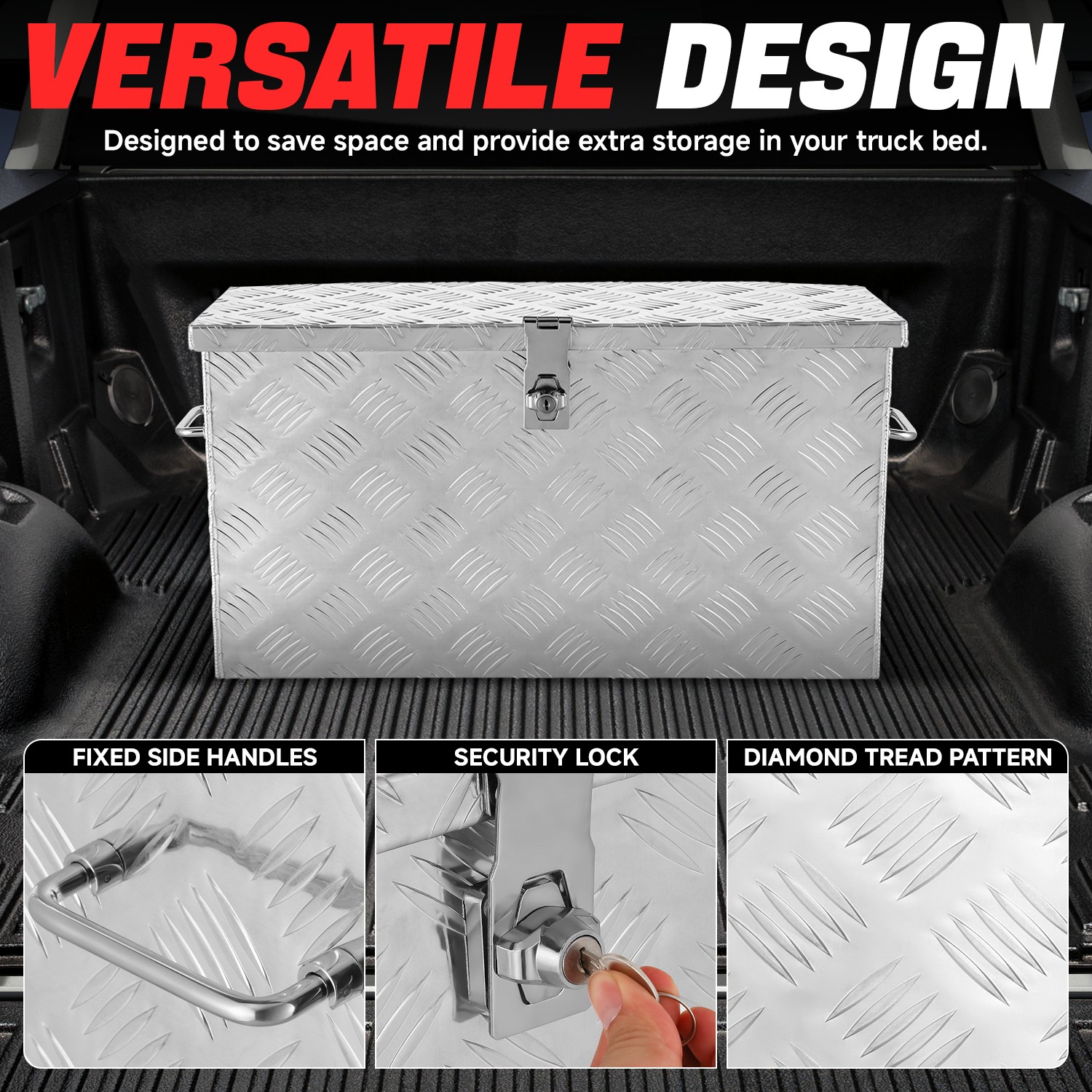 DNA Motoring 27.2"x9.4"x12.6" Aluminum Pickup Truck Trailer Trunk Bed Tool Storage Box w/ Side Handle