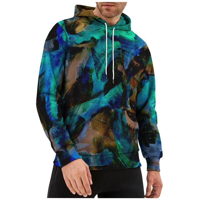 Men's Loose Printed Hooded Sweatshirt Men's Casual Fashion Sports SweatshirtM