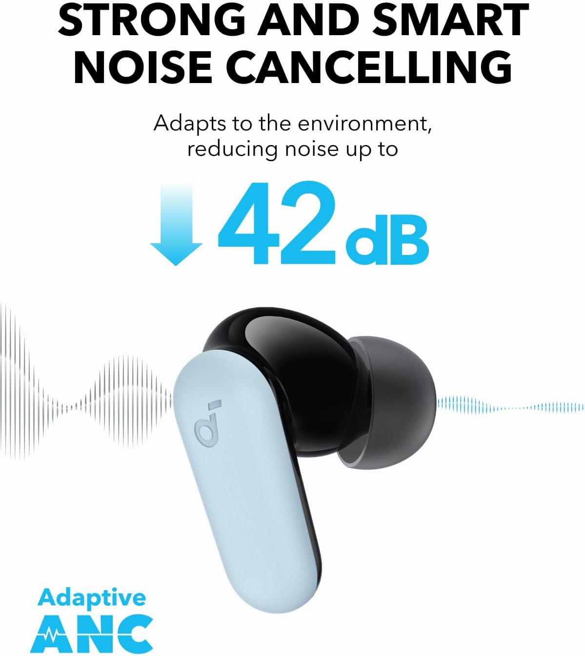 Soundcore P30i by Anker Noise Cancelling Earbuds, Strong and Smart Noise Cancelling, Powerful Bass, 45H Playtime, 2-in-1 Case and Phone Stand, IP54, Wireless Earbuds, Bluetooth 5.4