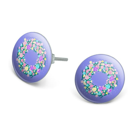 Spring Wreath Flowers Novelty Silver Plated Stud Earrings