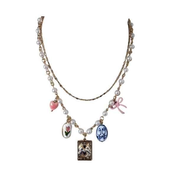 No Boundaries Multicolor Two Layer Mixed Icon Necklace for Female Adults and Teens