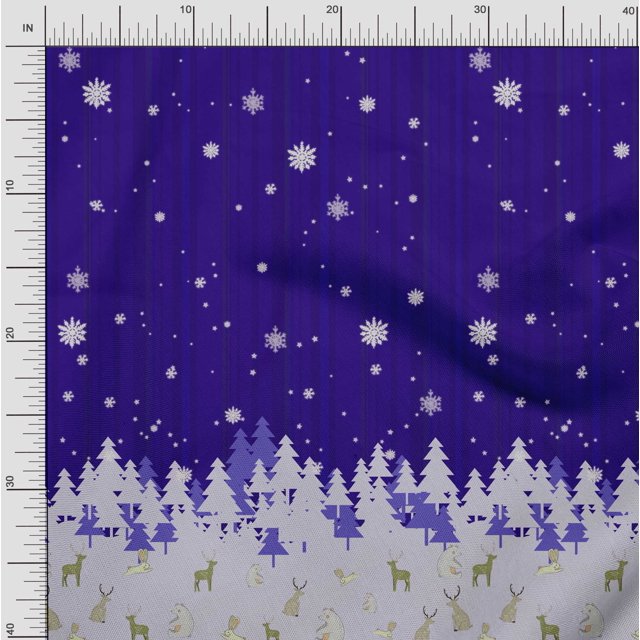 Soimoi Cotton Voile Fabric Cedar Tree & Snowflake Panel Printed Fabric 1 Yard 56 Inch Wide