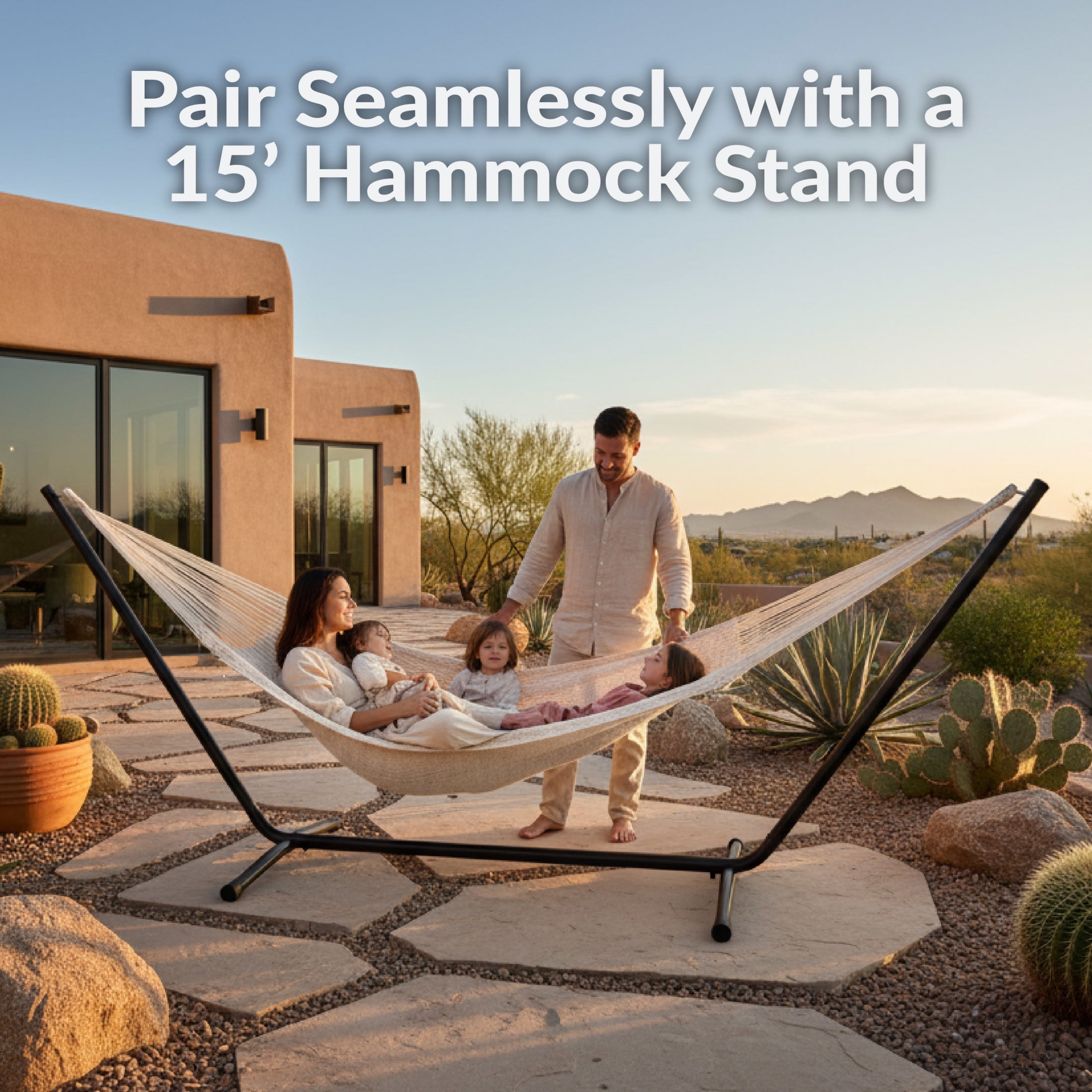 Sunnydaze 2-Person Cotton and Nylon Mayan Family Hammock, 625 lb Capacity - Natural