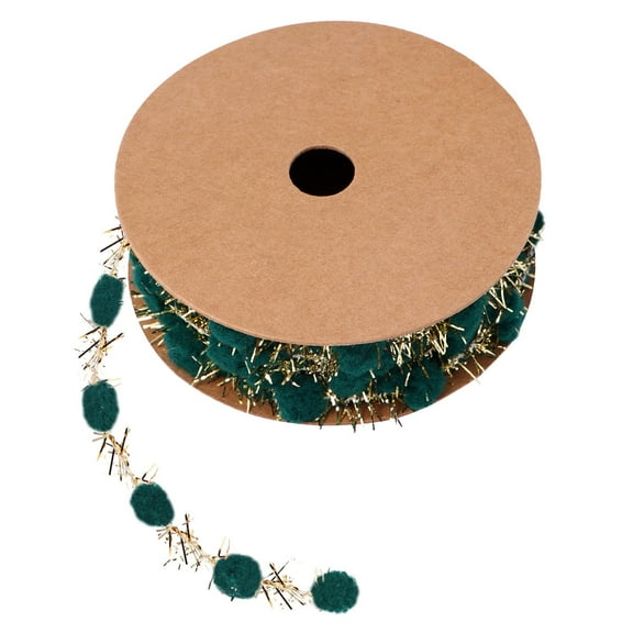 ifundom Glitter Dark Green Pom Pom Ribbon 2.5 Inch x for Christmas Tree Decorations and Crafts Polyester