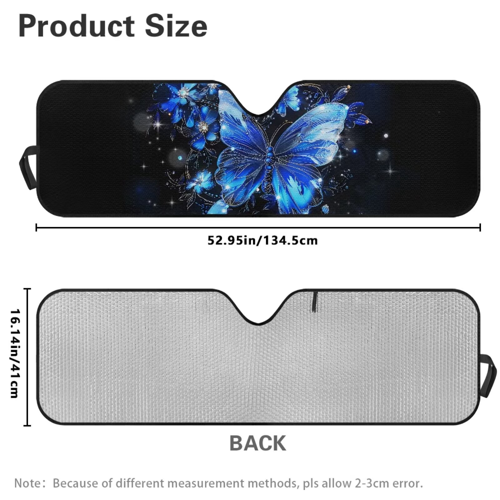 Uorisanigo Windshield Sun Shade for Jeep Wrangler TJ JK JKU 1997-2018 Foldable Blue Butterfly Front Window Sunshade Prevent Dashboard Fades and Cracks