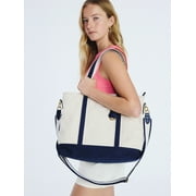 Free Assembly Women's Medium Canvas Tote, Natural/Navy