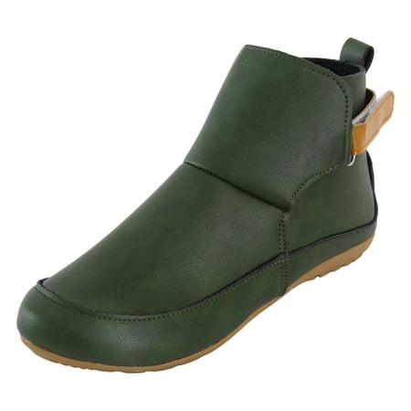 DVKOVI Dress Shoes for Women Botines Vaqueros Para Mujer Women Ankle Boots Fashion Simple Solid Color Flat Bottom Round Toe Comfortable Hook Loop Winter Casual Army Green 40