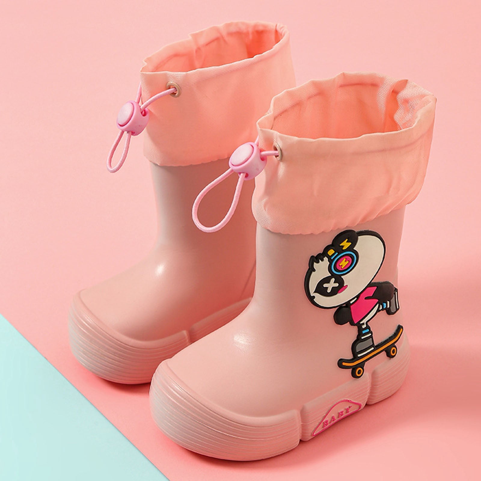 Povozer Toddler Kids Rain Boots Waterproof Rubber Boots for Boys and Girls(Pink,2.5-3 Years)
