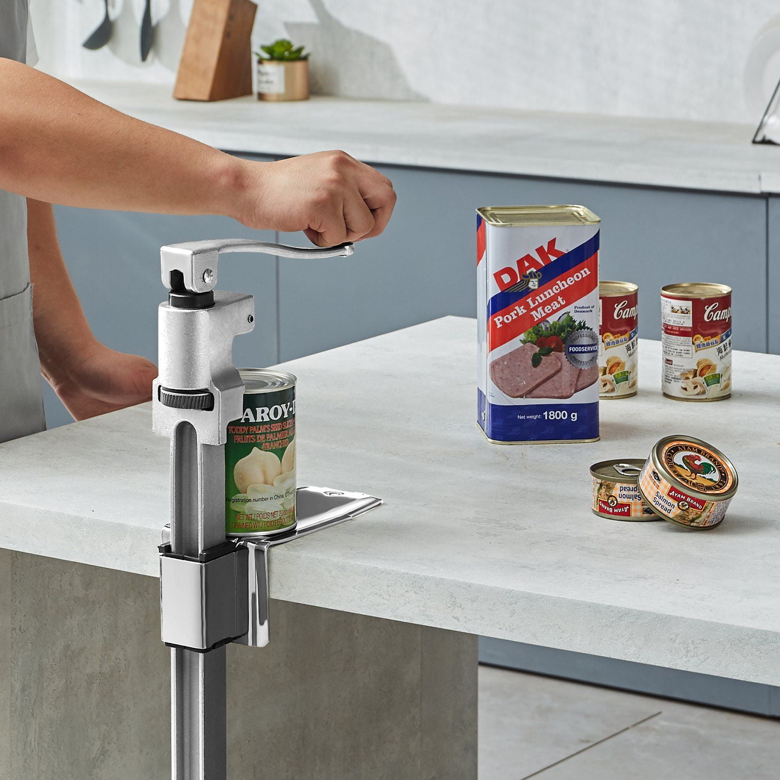 Heavy Duty Commercial Manual Can Opener with Adjustable Base - Industrial Jar & Can Opener for Large Cans Up to 11.8 Inches - Ideal for Restaurant, Hotel, Bar, Home Use