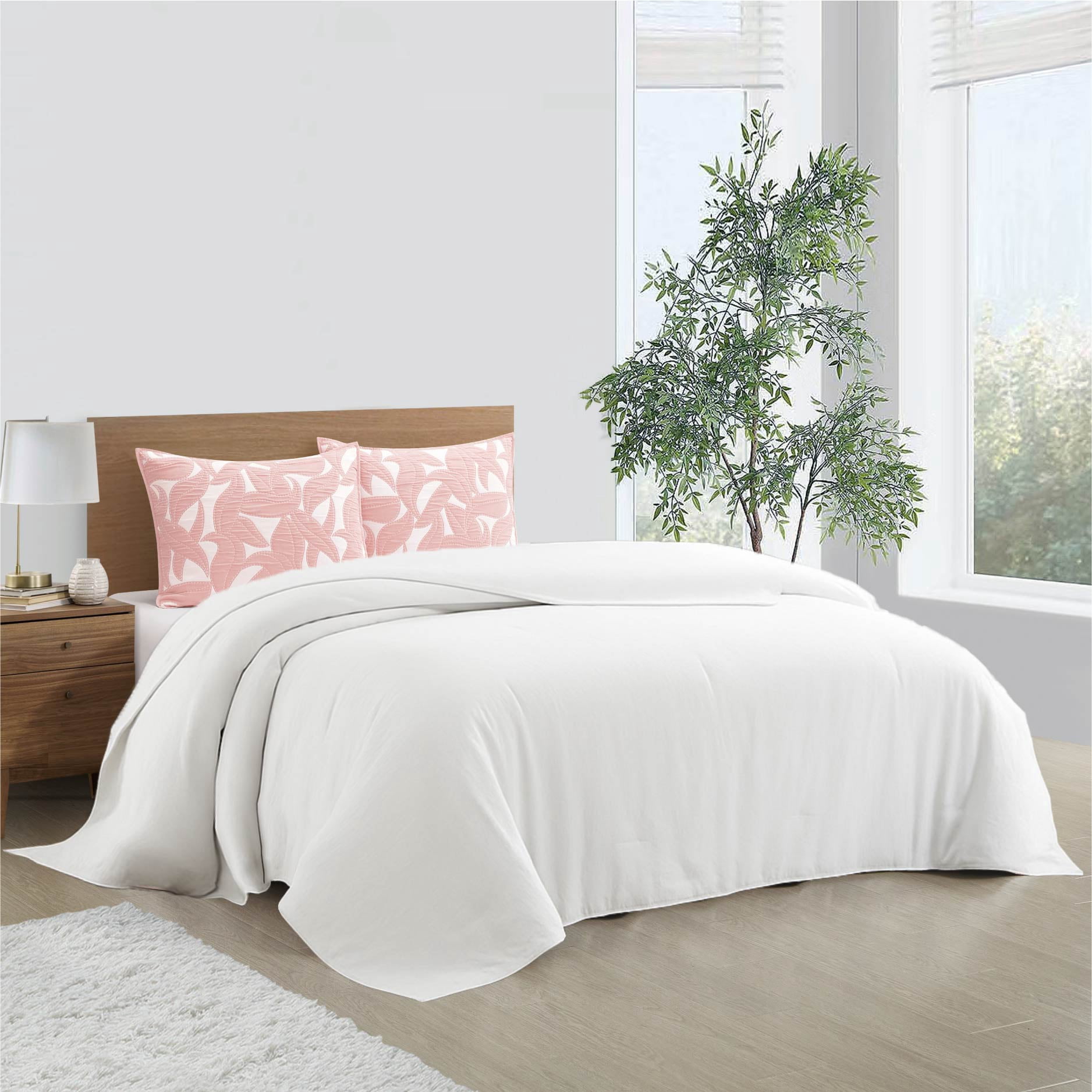 Mainstays Iris Leaf Stitched Pillow Sham, King, Blush Pink, 1 Pack