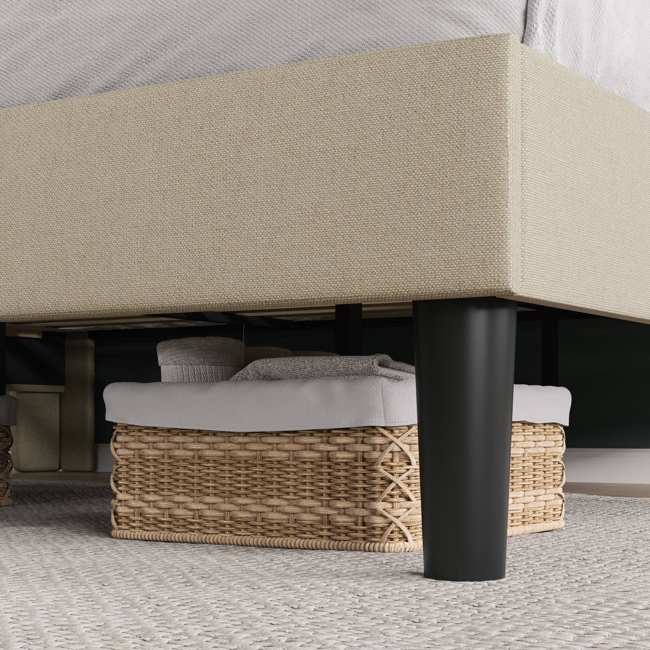 Allewie Queen Bed Frame, Upholstered Platform Bed with Wingback and Geometric Headboard, Beige