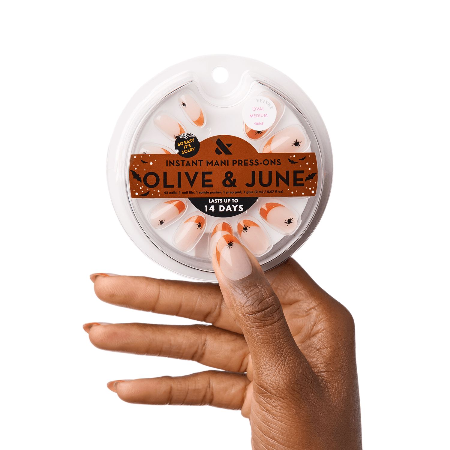 Olive & June Instant Mani Medium Oval Press-on Nails, Itsy Bitsy Spider French, 42 Pieces