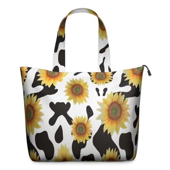 Black White Cow Pattern Sunflower Travel Tote Bags for Women Carry On,Large Weekender Bags for Women Travel,Multi Functional Duffle Bag for Work,Shopping,Sports