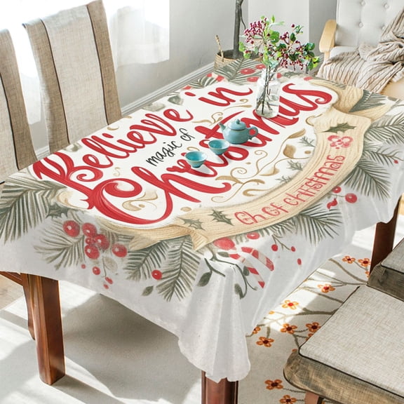 BZSMCE Square Tablecloth Merry Christmas Elegant Wreath Pattern Tableclothes