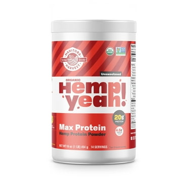 Manitoba Harvest Organic Max Protein Powder, Hemp Yeah! Hemp Protein Powder Unsweetened, 16 oz, 1 lb