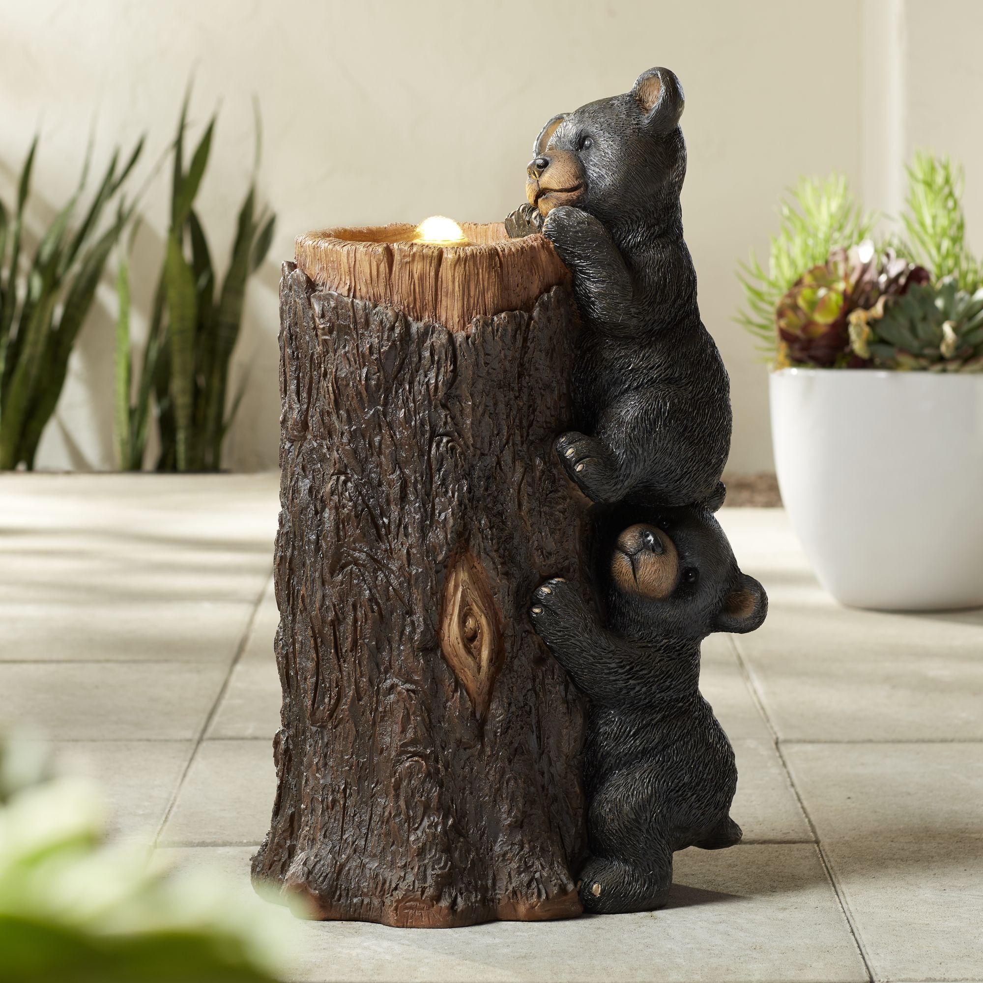 Rustic Shabby Red Squirrels Family Indoor Water Fountain LED Light Desktop Centrepiece Decor