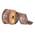 thumbnail image 1 of Vickerman Q170213 2.5 in. x 10 Yard Brown with Gold Print Wired Ribbon, 1 of 1