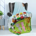 thumbnail image 4 of Cartoon Soft Flannel Fleece Throw Blanket, Kids Nursery Design Happy Children on a Choo Train Safari Animals Artwork, Cozy Plush for Indoor and Outdoor Use, 70" x 90", Multicolor, by Ambesonne, 4 of 5