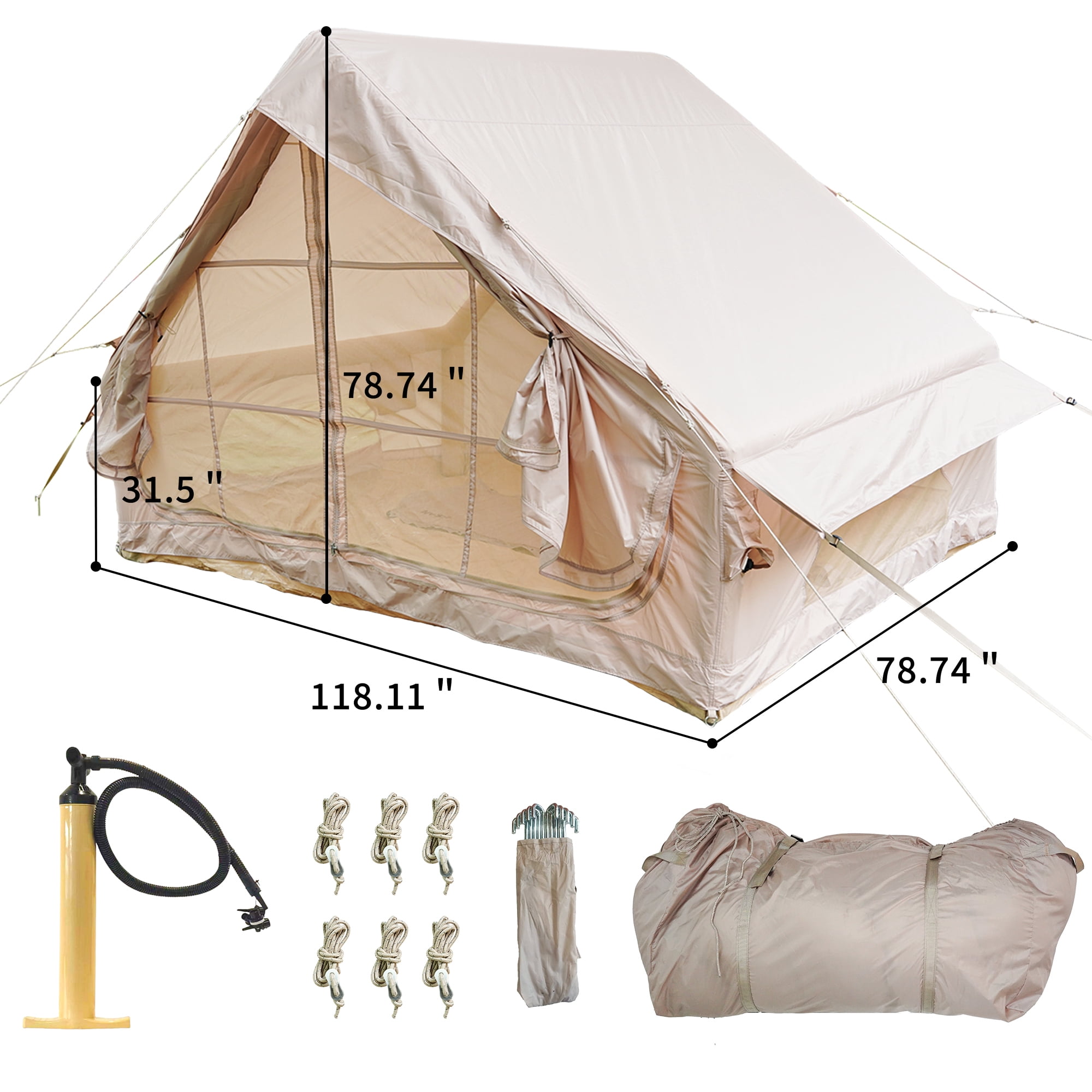 Jopath Outdoor Glamping Tent, Inflatable Tent With Pump,Waterproof Luxury Glamping Tent with 12 Mesh Window for 4-6 Person