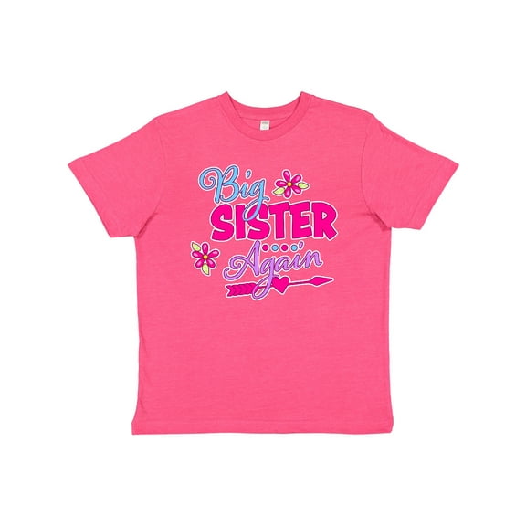 Inktastic Big Sister Again with Flowers and Arrow Youth T-Shirt