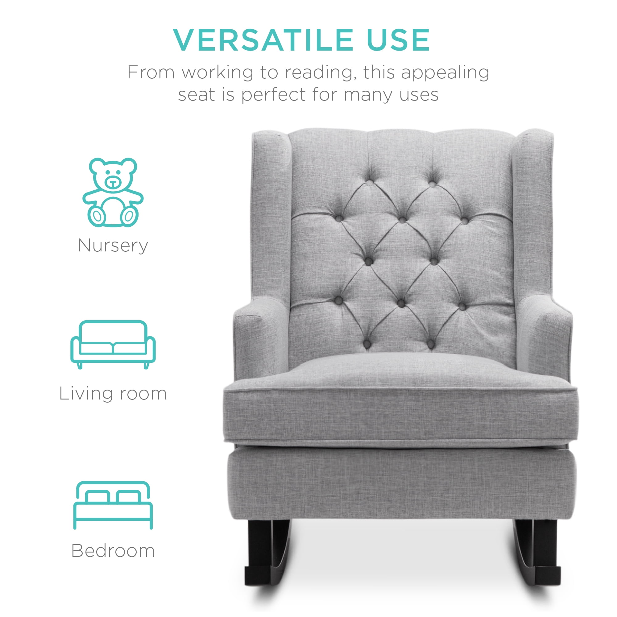 Best Choice Products Rocking Accent Chair, Tufted Upholstered  Wingback for Home, Nursery w/ Wood Frame - Gray