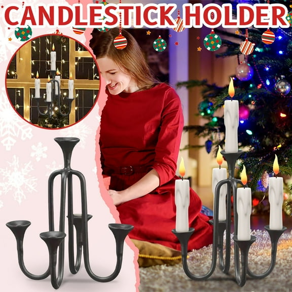 putnchl Candelabra Christmas Tree Topper,Christmas Tree Topper Candle Holder, Triple Tree Topper Candle Holder, Candle Christmas Tree Topper for Party Home Holiday Decorations