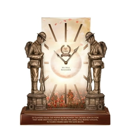The Bradford Exchange Lest We Forget Sculptural Clock - Military Tribute Clock with Hand-Sculpted Soldiers, LED Illumination, & Poetic Excerpt from 'In Flanders Field' by John McCrae 9-Inches
