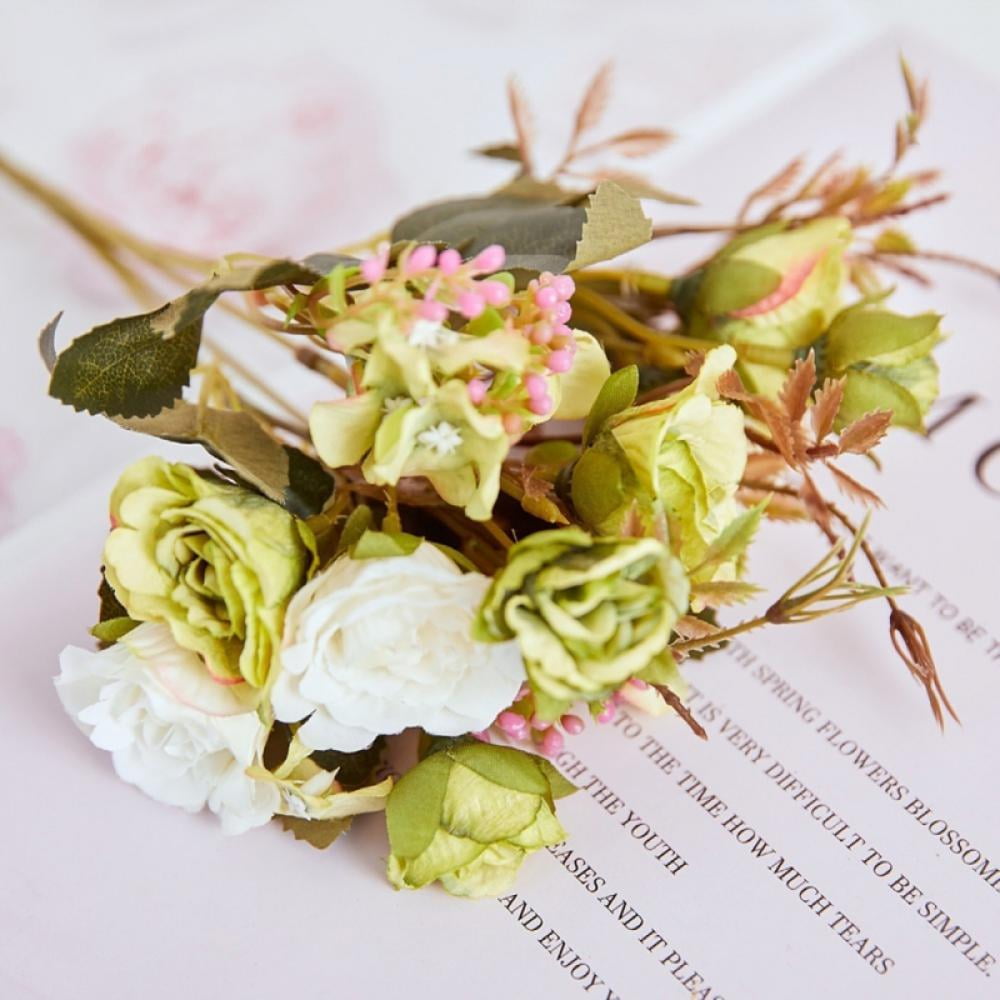 Artificial Rose Flowers with Stems and Green Leaves Bulk Fake Flowers Bouquet, Centerpieces for