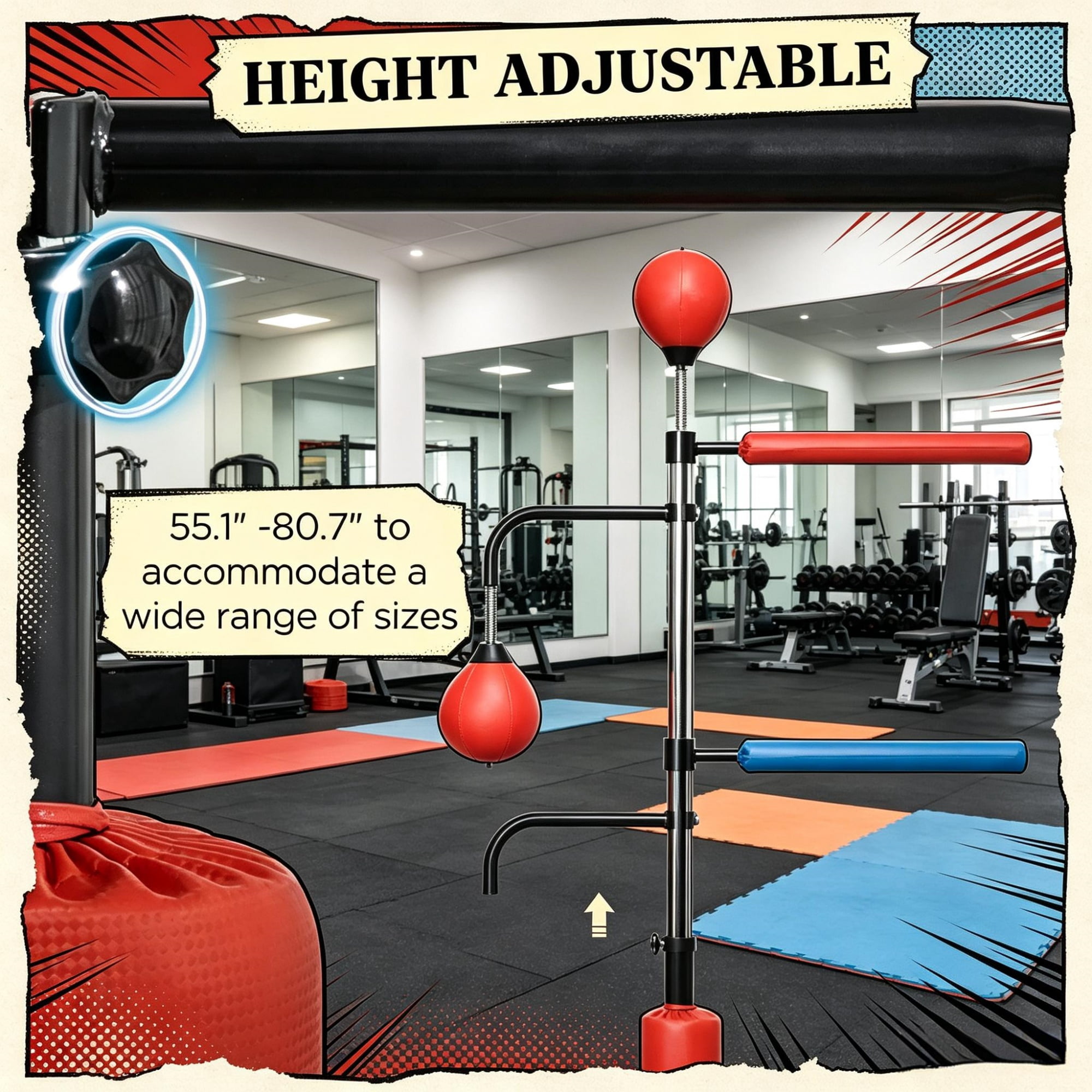 Speed Punching Bag 4.6'-6.7' Reflex Bag Boxing Training Equipment Adjustable Height Boxing Bag Stand for Fitness And Sports, Red