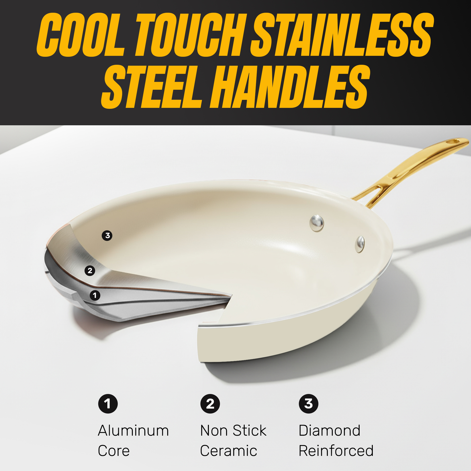 Gotham Steel 10 in Ceramic Nonstick Frying Pan, Gold Handle photo 3