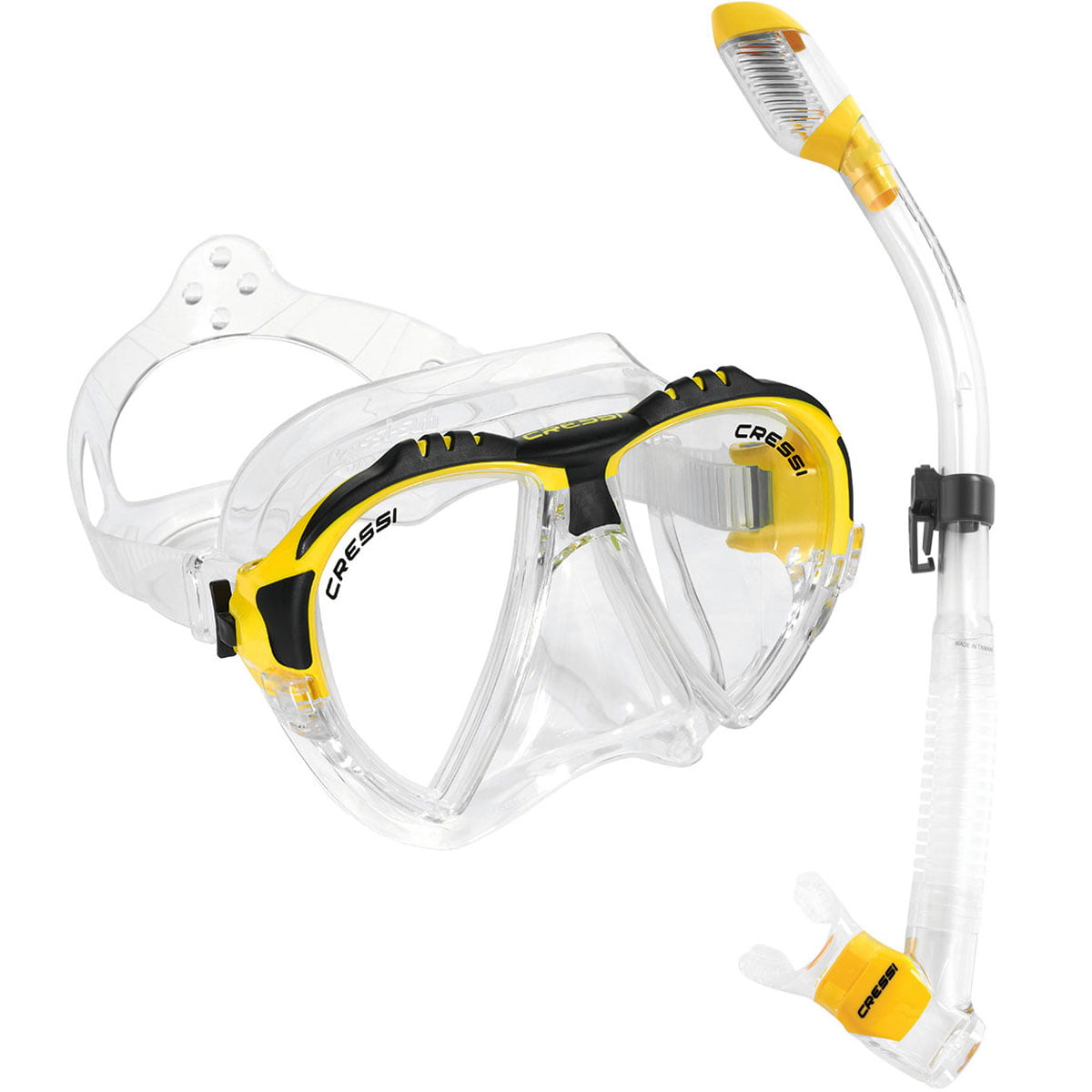 Adult Snorkeling Set Cressi Clear Yellow Penta Mask Alpha Ultra Dry Snorkel 