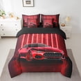 thumbnail image 2 of Ensemble de Couette Voiture de Sport Taille Simple avec Draps - 7 Pcs Lit en Sac Lumières Néon Rouges Ensembles de Literie, Ensemble de Lit Véhicule Sport Extrême avec Couette, Draps, Taies d'Oreiller et Housses de Coussin, 2 of 5