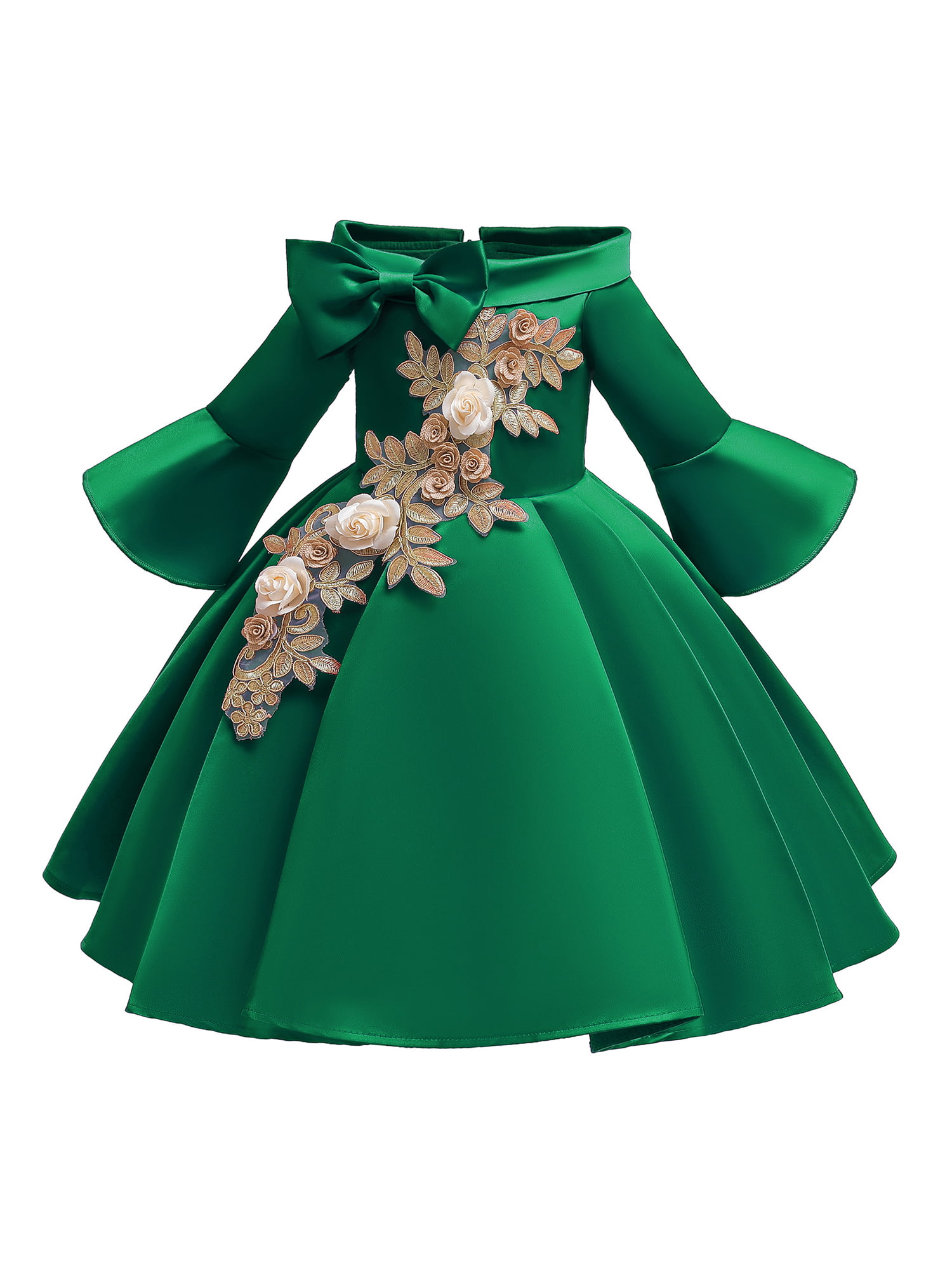 Girls Large Floral Print Green Embellished Summer Cotton Dresses 2-10 years 