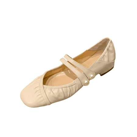 

Gomelly Women s Mary Jane Low Heel Dress Shoes Ankle Strap Flats Anti-Slip Pumps Ladies Women Ballet Flat Beige 7