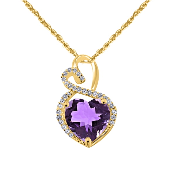 Mauli Jewels Engagement Necklace for Women 3.9 Ct. Diamond And Heart Shape Amethyst White Gold Pendant Prong-Setting 14K white Gold|Silver Chain