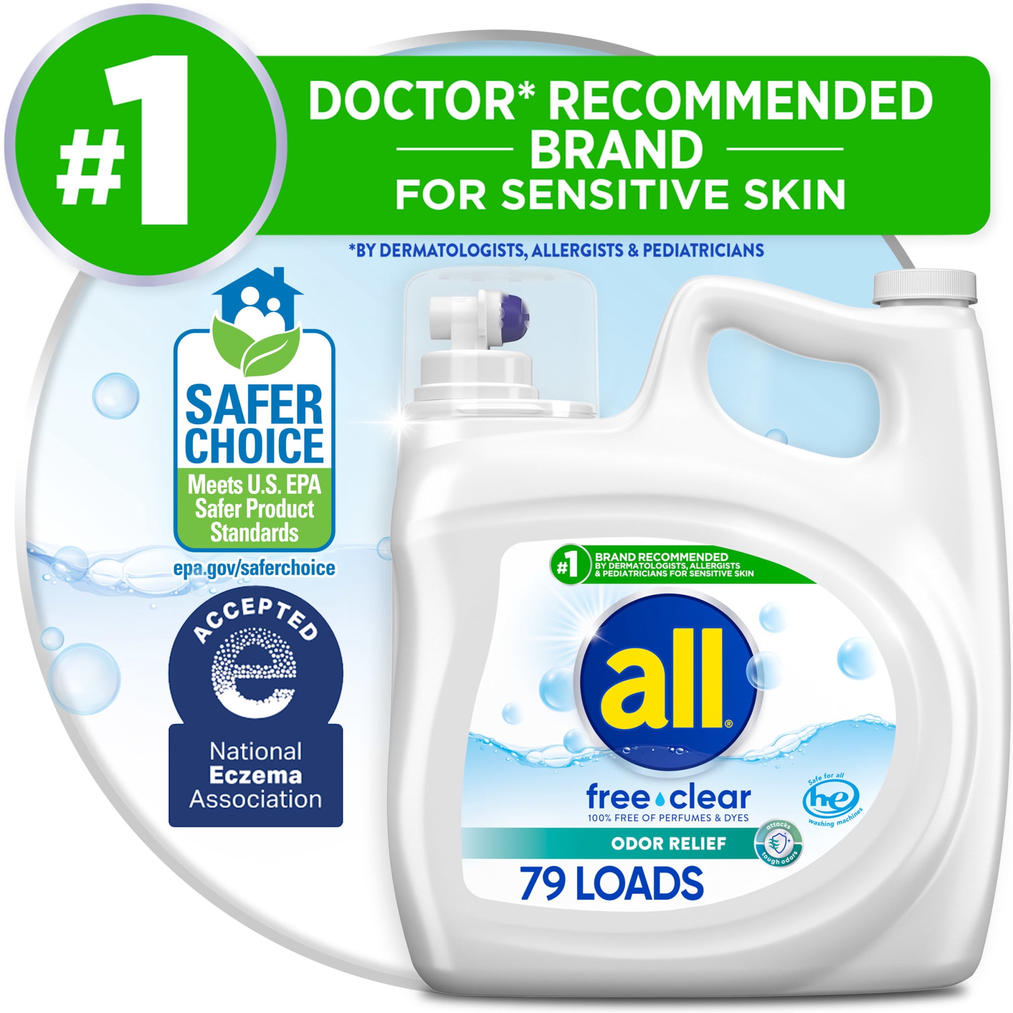 all Free Clear Liquid Laundry Detergent, Odor Relief, 141 oz, 79 Loads