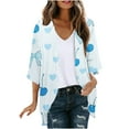thumbnail image 2 of UPPADA Women Boho Floral Print Lightweight Cardigans 3/4 Sleeve Open Front Summer Beach Plus Size Cover ups Top Dressy Open Blouses Light Blue,M, 2 of 5