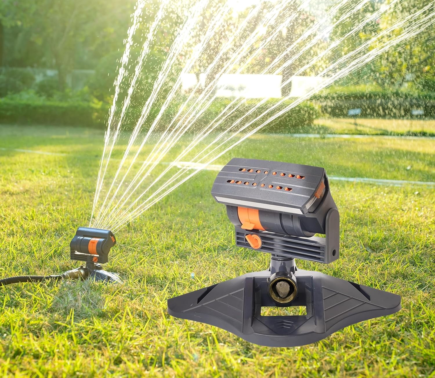 Upgraded Adjustable Oscillating Sprinkler, 16 Mini Turbine, Wide Area Coverage, Heavy-Duty Triangular Bracket Compatible for Lawn Yard Garden Watering(xxw)
