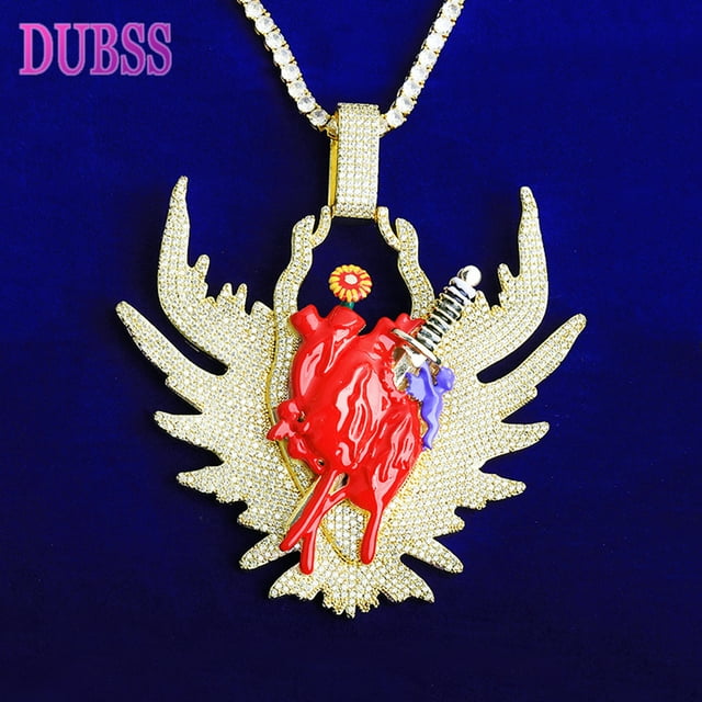 DUBSS Pendentif Collier Aile Flèche Orgue Sanguin Glacé Colgante Rompecorazones Oro Blanc Hip-Hop Bijoux