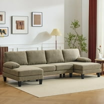 Ktaxon Sectional Sofa Set, U-Shaped Blended Chenille Couch, 4 Seat Lounge Sleeper with Chaise for Living Room Home Furniture Khaki