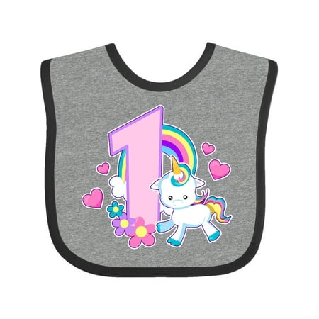 

Inktastic I am 1 year old with Unicorn and Hearts Gift Baby Girl Bib