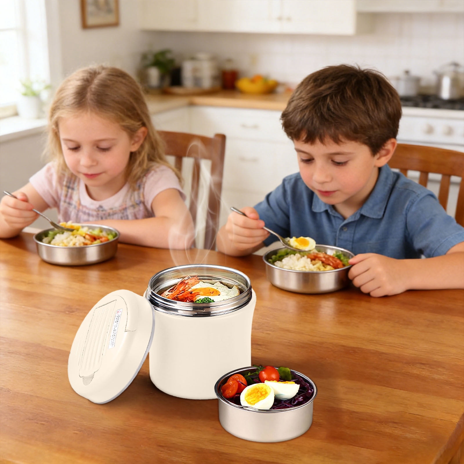 YiJuHui Stainless Steel Lunch Box 1.2L Insulated 3 Compartment Bento with Foldable Spoon, Leak-Proof Thermal Food Container for Office, Work & Outdoor