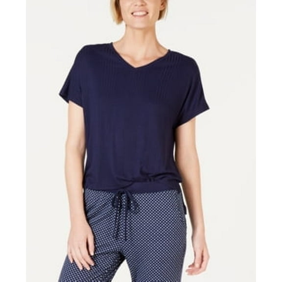 Alfani Women's Ribbed Top V-Neck Sleepwear Intimates Navy Ink XXXL