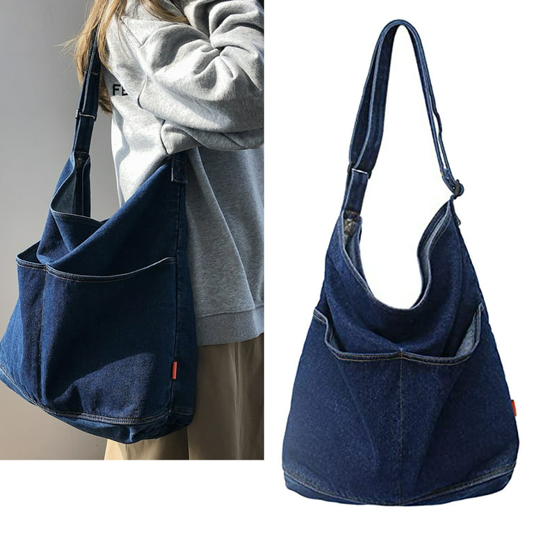 Yuanbang Women's Handbags Denim Shoulder Bag Casual Fashion Handbags Bags for Women Tote Shoulder Bag,Dark Blue, Size: 380