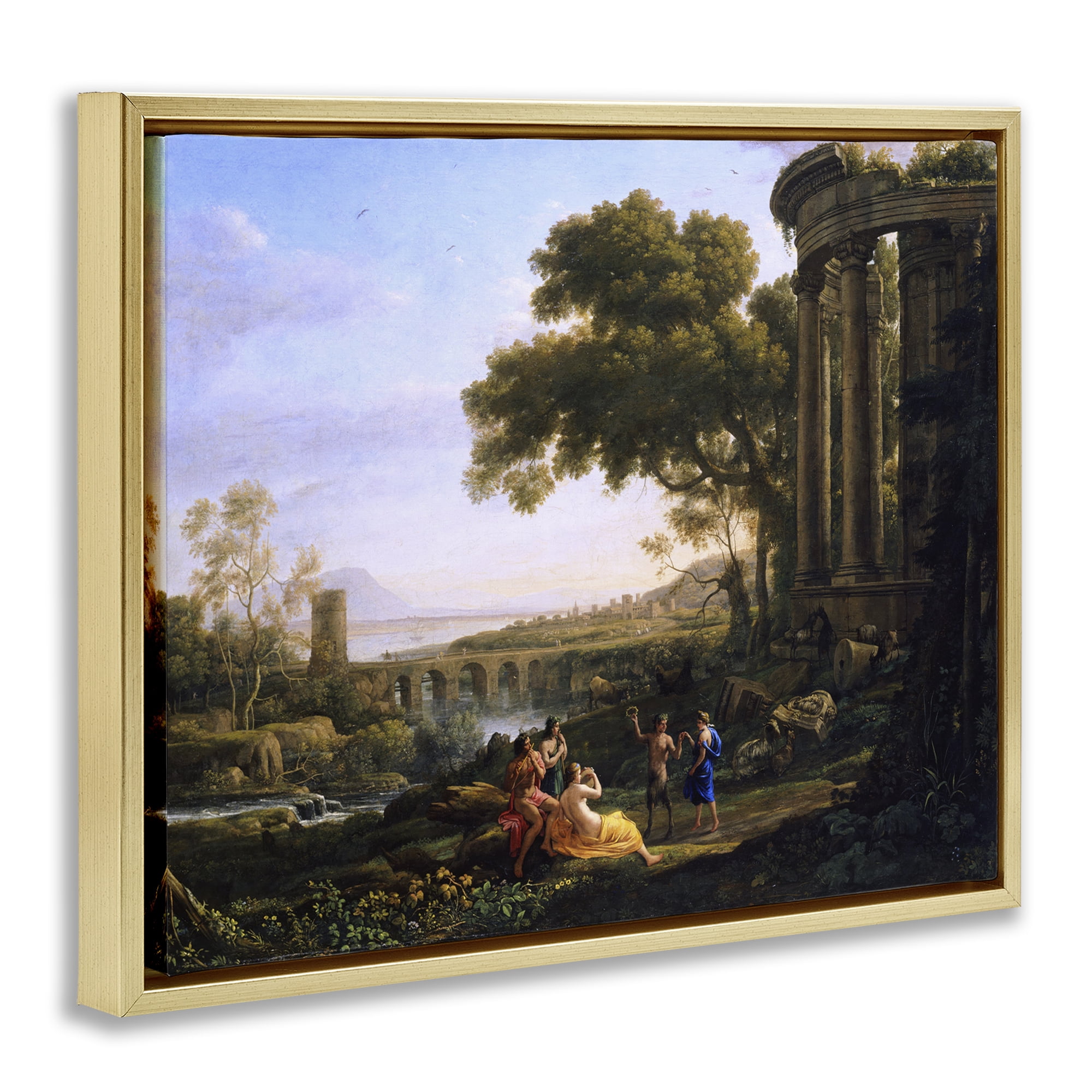 Stupell Industries Classic Nymph & Satyr Dancing Landscape & Nature Painting Gold Floater Framed Canvas Art Print Wall Art, 21 x 17