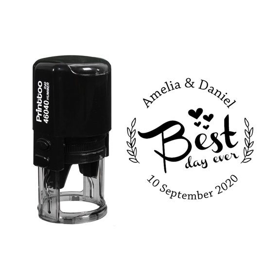 Printtoo Personalized Black Self Inking Wedding Favor Custom Stamper Best Day Ever Round Heavy Duty Stamp-40 mm