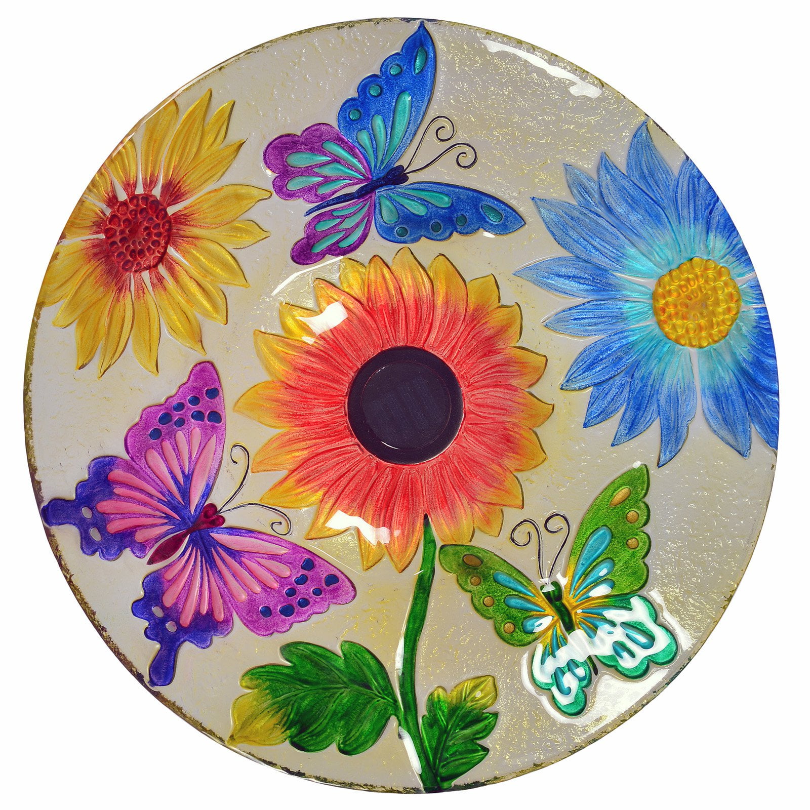 Peaktop Outdoor 18-Inch Butterfly Fusion Glass Solar Birdbath w Stand by Teamson Design Corp.