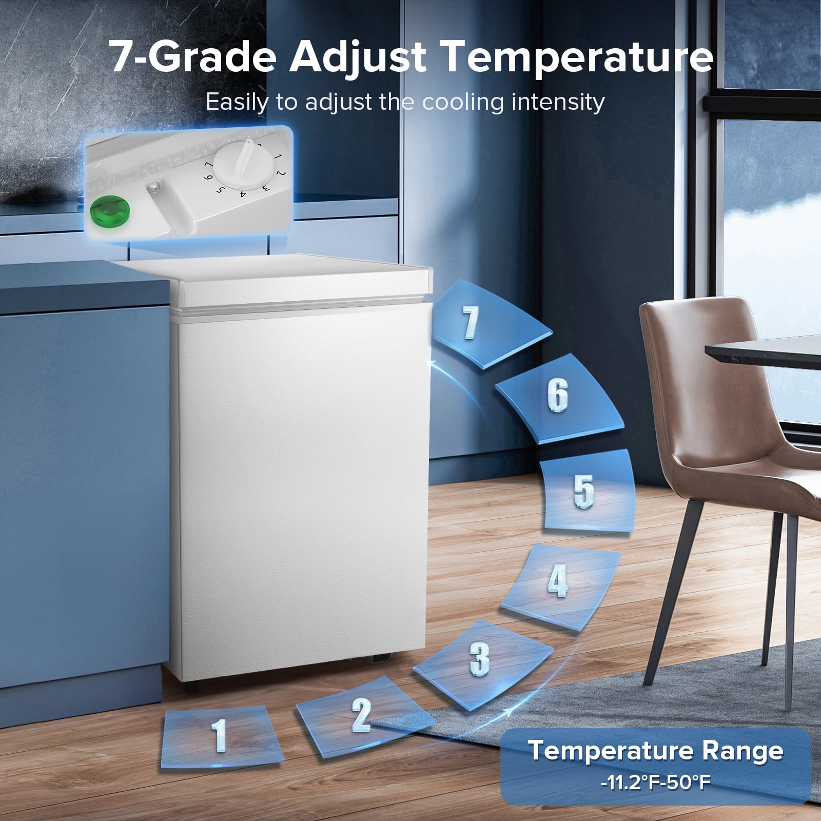 Auseo 2.7 Cubic Feet Chest Freezer Free Standing Top open Door Compact Freezer with Adjustable Temperature, Storage Basket*2, White